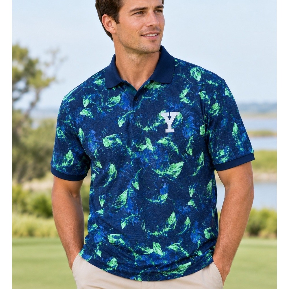 Yale University Under Armour Mens L Floral Golf Polo Iso-Chill Shirt Navy